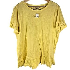 Loft Plus Size 18 Yellow T-Shirt with Eyelet‎ Hem, NWT, shortsleeves